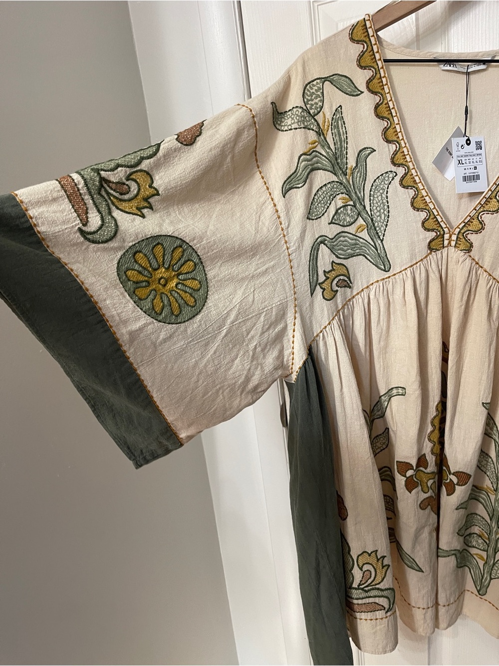 ZARA "The Romy" Embroidered Cotton Linen Blend Dress Floral Boho Size XL NWT - Picture 9 of 14